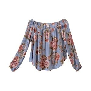Billabong | Mi Amore Blue Crepe Grandma Floral Off The Shoulder Top, Small